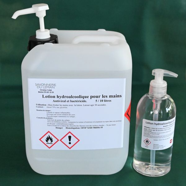 Solution hydroalcoolique mains 75% d'alcool.